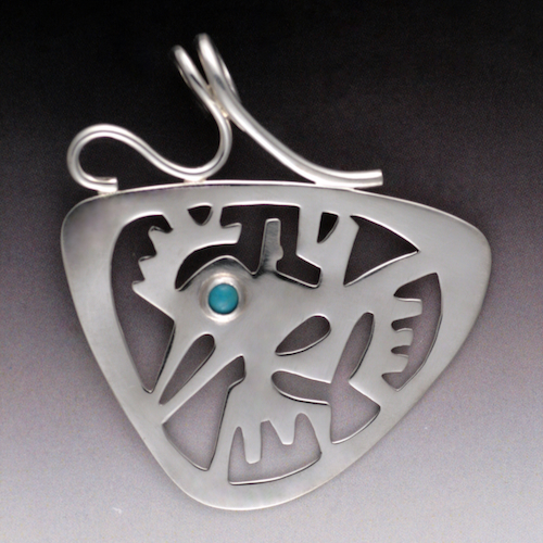 Click to view detail for MB-P6 Pendant Aztec Hummingbird with Turquoise $399
